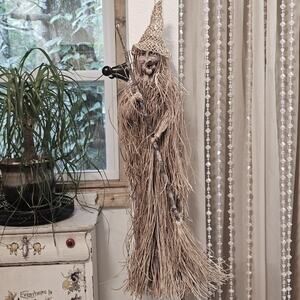 Boho Cottagecore Straw Kitchen Witch Wall Hanging Broom Doll